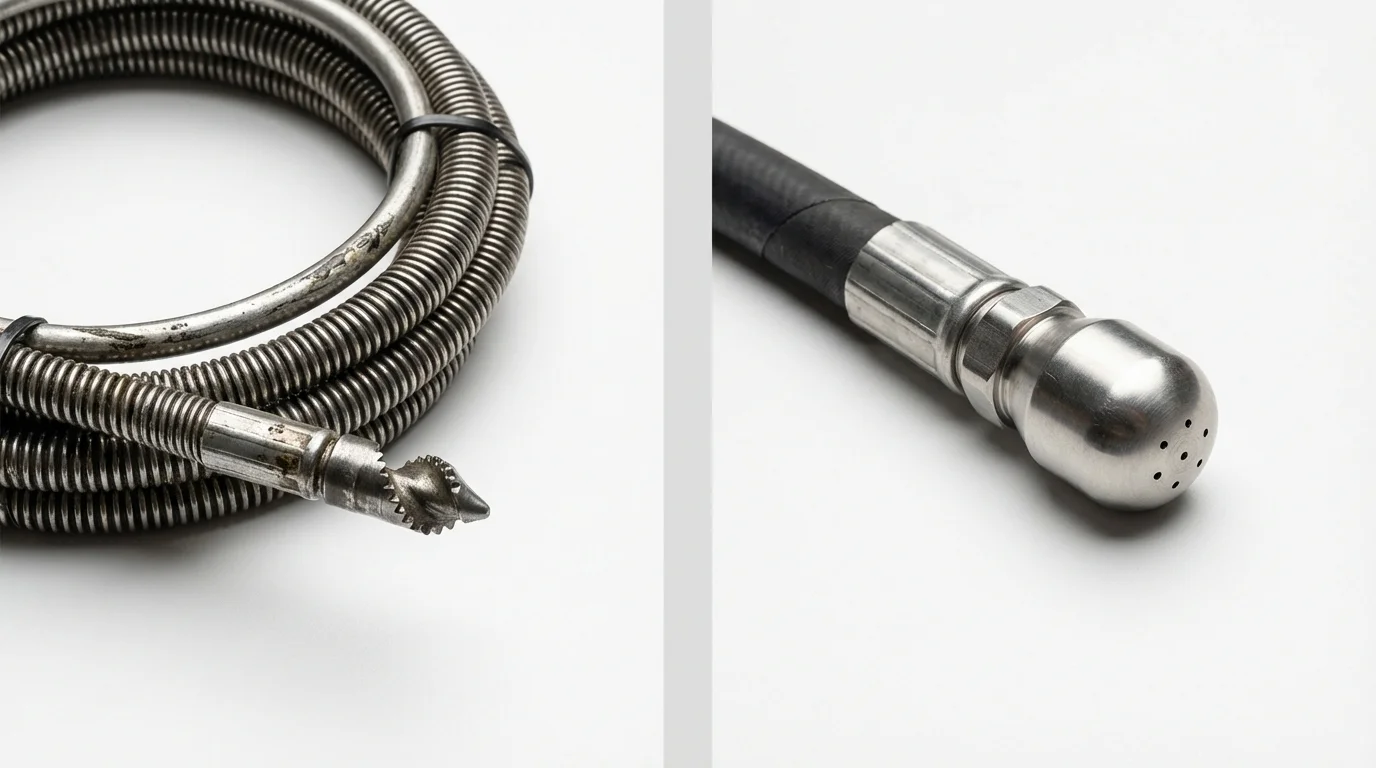 Drain snake cable and hydro jetting nozzle used for drain cleaning in Williams, AZ