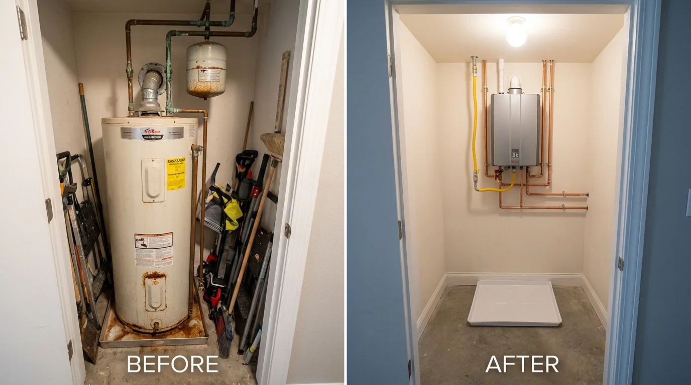 Tank water heater versus wall-mounted tankless unit comparison for Williams, AZ homeowners