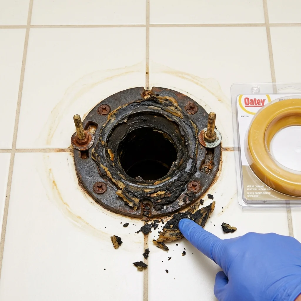 Failed wax ring showing water seepage at the base of a toilet in a Williams, AZ home